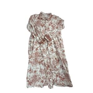 Johnny Was Rho Tiered Midi Dress XL Off White Brown Jungle print, Boho Vacation